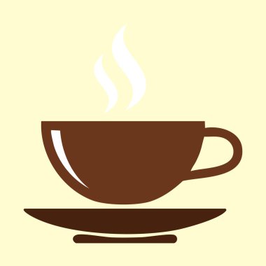 Kahverengi bardaktan dumanlar tütüyor. Yumuşak arka planda sıcak içecek çizimi. Basit.