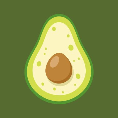 Tohumlu kısmi avokado çizimi, zeytin yeşili arka planda yumuşak tonlar