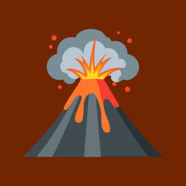 Volkan duman ve lavla püskürüyor, kahverengi zemin üzerine kurulmuş.