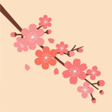 Yumuşak pembe tonlarda birkaç çiçek açan bir dalın stilize bir çizimi. Çiçekler basit, ama detaylıdır, taç yaprakları ve erkeklik organları üzerinde yoğunlaşır..