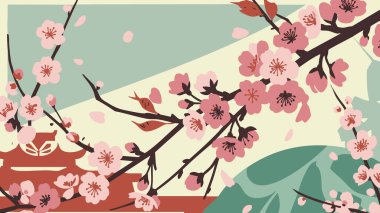 Canlı pembe kiraz çiçekleri düşen yapraklarla birlikte koyu dallarda çiçek açar. Tasarıma Asya 'dan esinlenilmiş zarif bir bina eklenmiştir..