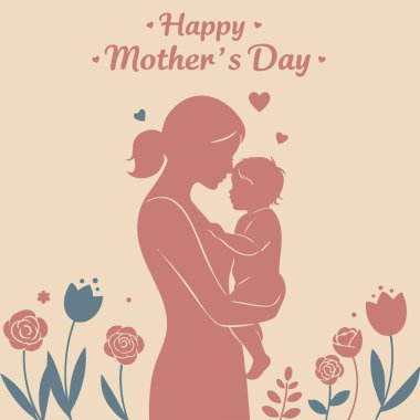 Sevecen bir anne bebeğini şefkatle kucağına alır. Anneler Günü için bir siluet çizimi..