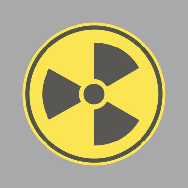 Koyu gri radyoaktif sembollü dairesel sarı bir işaret..