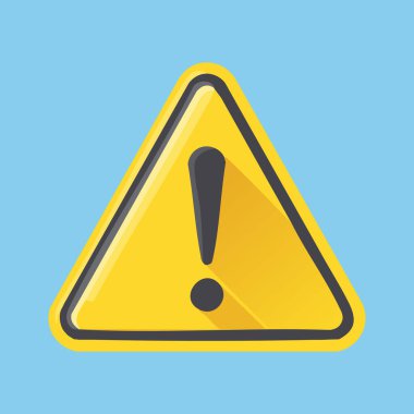 Üzerinde siyah bir ünlem işareti olan canlı sarı üçgen bir uyarı işareti. Tabelada düz bir dizayn var..