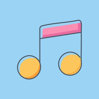 Canlı, çizgi film tarzı bir nota grafiği, pembe bir çubuk ve iki turuncu daire içeriyor..