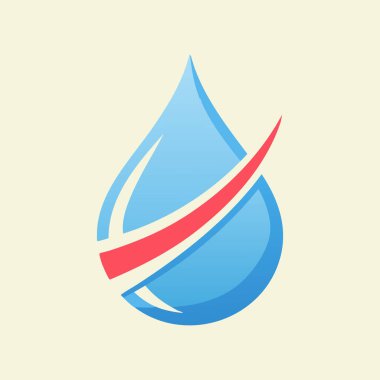 Şekil verilmiş bir su damlası grafiği, dinamik kırmızı aksanlı canlı bir mavi, modern ve enerjik bir görsel yaratıyor..