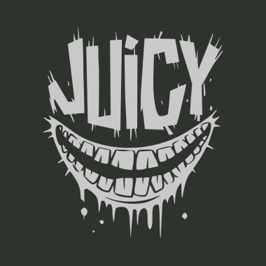 Şık, karikatürsel bir ağız, büyük, abartılı dişler, 