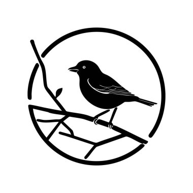 Tarzlı, siyah bir kuş silueti bir dala tünemiş, çemberin içinde..
