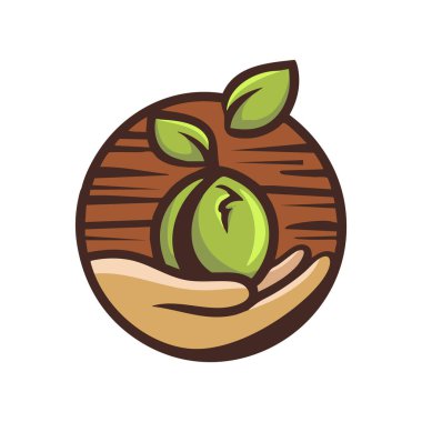 Bir el küçük yeşil bir filiz tutar, yeni yaşamı ve büyümeyi simgeler. Tasarım basit ama etkili..