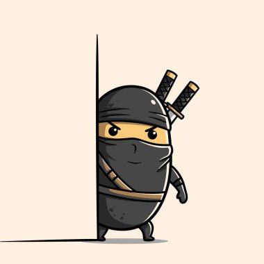 Ninja gibi giyinmiş bir patates karakteri duvarın arkasında saklanıyor ve saldırmaya hazır..