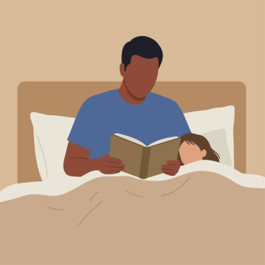 Yatakta bir baba ve kız tasvir edilir. Yatakta anlatılan basit bir masal..