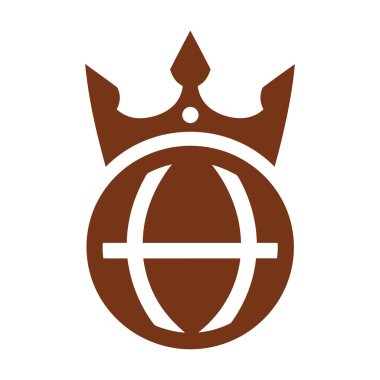 Merkezde konumlanmış, üzerinde taç olan stilize kahverengi bir küre..