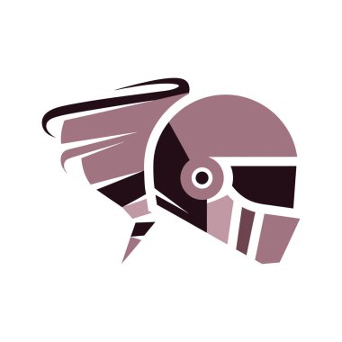 Bir stilize şövalye miğferi çizimi geometrik şekiller ve akıcı bir duman, kahverengiye boyanmış. Tasarım modern ve soyut..