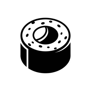 Siyah beyaz yapılmış basit bir suşi rulosunun izometrik çizimi. Resim bir grafik simgesidir.