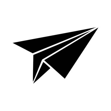 Saf, resimli, uçmakta olan bir kağıttan uçak resmi, saf siyaha boyanmış, el değmemiş beyaz bir zemin üzerinde. Tasarım basit, ama dinamik..