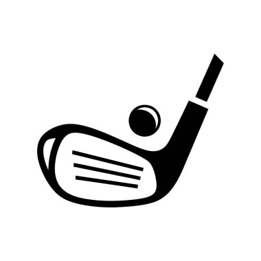 Bir golf sopası ve topun stilize edilmiş, siyah beyaz grafiği. Görüntü basit ve temiz, logo kullanımı için mükemmel..