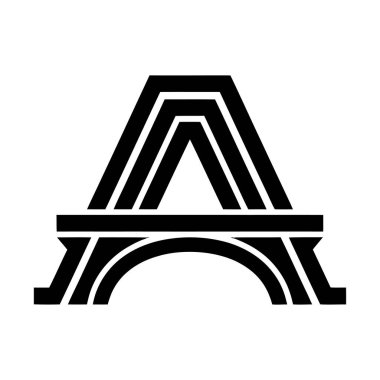 Siyah bir köprünün beyaz bir arkaplana karşı cesur ve grafik bir tasviri. Tasarım güçlü, geometrik 