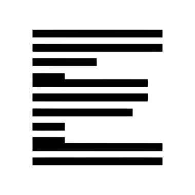 Çarpıcı soyut bir görüntü, beyaz bir arkaplana karşı kalın, koyu siyah yatay çizgilerden oluşan bir grafik tasarımı içeriyor. Düzenleme bir düzen hissi yaratır..