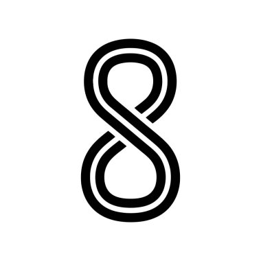 Sonsuzluk sembolünün minimalist bir şekilde çizilmiş bir grafik tasviri. Tasarım iki birbirine dolanmış döngüyü içerir, sekiz şekli oluşturur.
