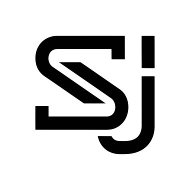 Birbirine dolanmış S ve J harflerini içeren minimalist siyah ve beyaz bir logo modern ve temiz bir tasarım yaratıyor. Harfler kalın ve stil dolu..