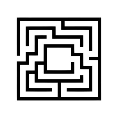 Kare bir labirentin detaylı ve yüksek kontrastlı görüntüsü. Siyah çizgiler, merkezi karesi ve çeşitli yolları olan karmaşık bir yol oluşturuyor..