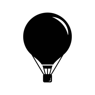 Minimalist bir sıcak hava balonu ikonu, merkezde, beyaz arka planda. Görüntü basit, doğrudan bir gösterim..
