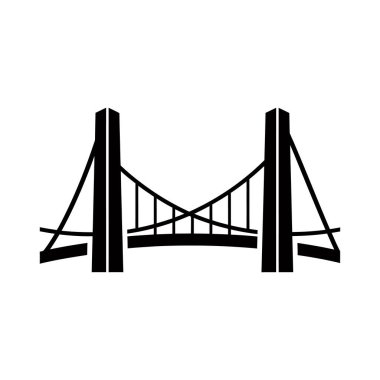 Biçimlendirilmiş, asma köprünün katı siyah çizgisi, kuleleri ve kabloları gösteriyor.