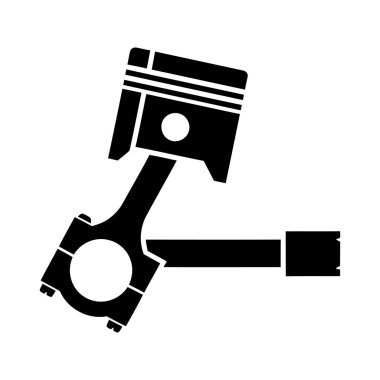 Piston ve bağlantı çubuğunun ayrıntılı bir çizimi pistonun halkalarını, pimini ve bağlantı çubuğunun konum ve ucunu gösteriyor. Sadece siyah ve beyazı kullanarak basit ve cesur bir stil..