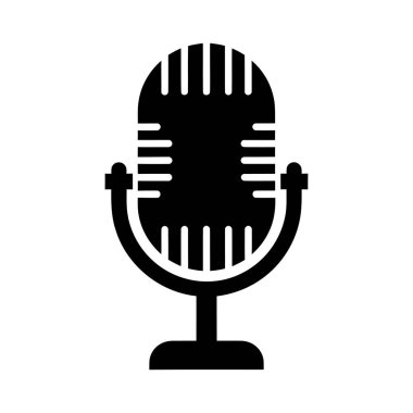 Eski model bir mikrofonun siyah silueti. Mikrofonda ızgarayı detaylandıran dikey hatlar var. Basit, sağlam tasarım..