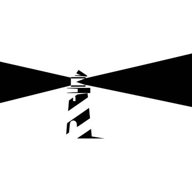 Çizgili kulesi ve kirişleri olan siyah bir deniz feneri silueti..