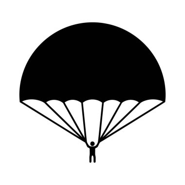 Sade siyah siluet segmentli bir paraşüt, bir insan aşağıdaki çizgilere asılıyor..