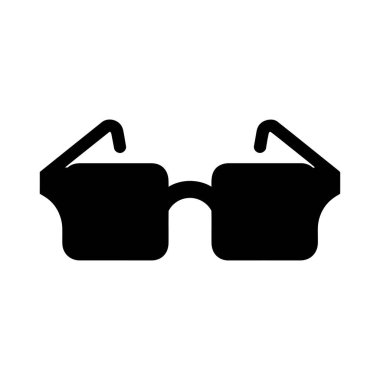 Kare çerçeveli gözlüklerden oluşan koyu siyah bir simge farklı tapınaklar ve lensleri birbirine bağlayan basit, grafik bir şekilde sunulan bir köprü..