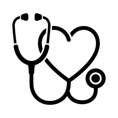 Basit, siyah steteskop grafik tasarımı kalp şeklini sarar..