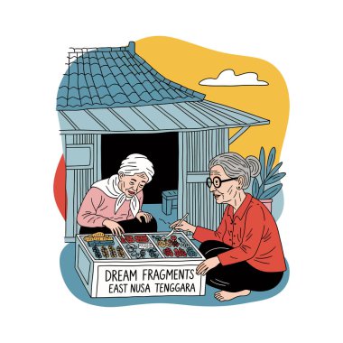 İki yaşlı kadın, biri pembe, diğeri kırmızılı, 