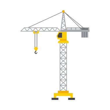 Sarı ve gri kule vinç kancalı, yalıtılmış.