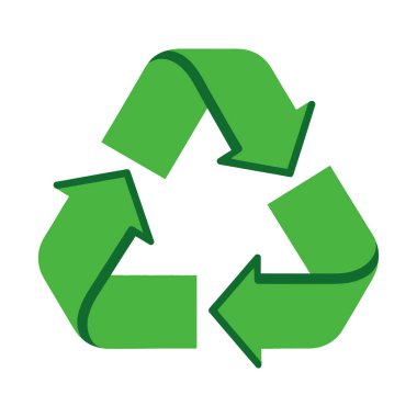 Klasik yeşil geri dönüşüm sembolü, üzerinde üç katlanmış ok var.