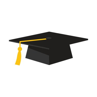 Beyaz zemin üzerinde sarı püsküllü Siyah Mezuniyet Şapkası