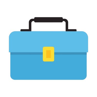 Siyah saplı mavi alet çantası ve sarı mandal, düz vektör ico