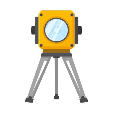 Dairesel lensli ve siyah aksanlı, üç bacaklı gri bir tripoda monte edilmiş sarı bir araştırma aleti..