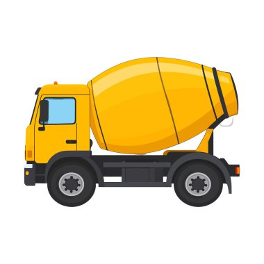 Titrek sarı çimento karıştırıcı kamyon dönen davul ve büyük tekerlekler, inşaat için ağır bir araç.