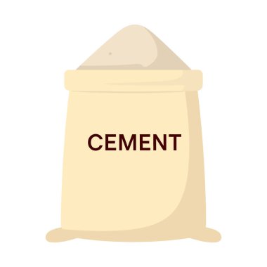 Beton tozuyla dolu açık bej bir çuval. Koyu kahverengi harflerle 