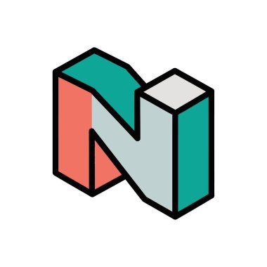 Renkli 3D harf N logosu, geometrik tasarım, modern markalaşma.