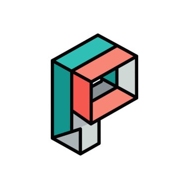 Modern renk paleti ile izometrik üç boyutlu bir perspektif oluşturulmuş stilize, soyut geometrik bir şekil.