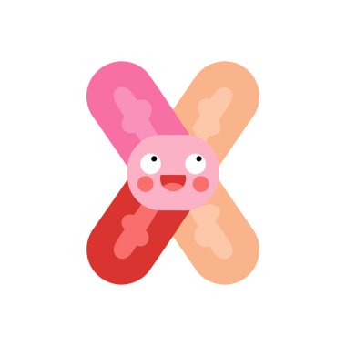 Renkli bandajlardan oluşmuş, mutlu bir yüzü olan sevimli bir çizgi film karakteri..