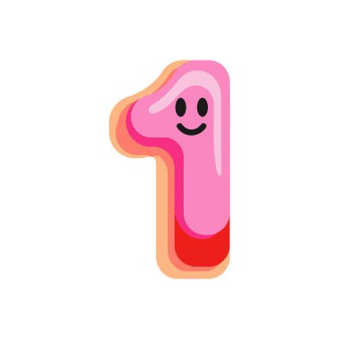 Canlı pembe ve turuncu katmanlı mutlu bir yüzle bir numaralı grafik..