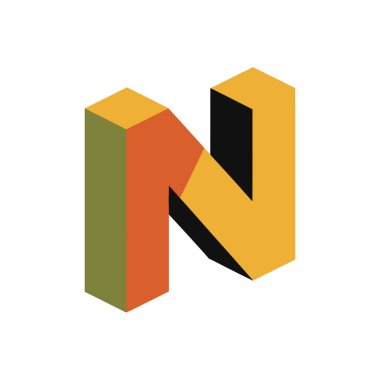 N harfinin canlı renklerle biçimlendirilmiş, izometrik 3D görüntülemesi.