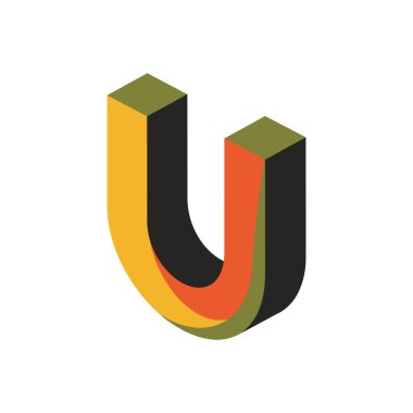 Renkli 3D izometrik harf U grafiği.