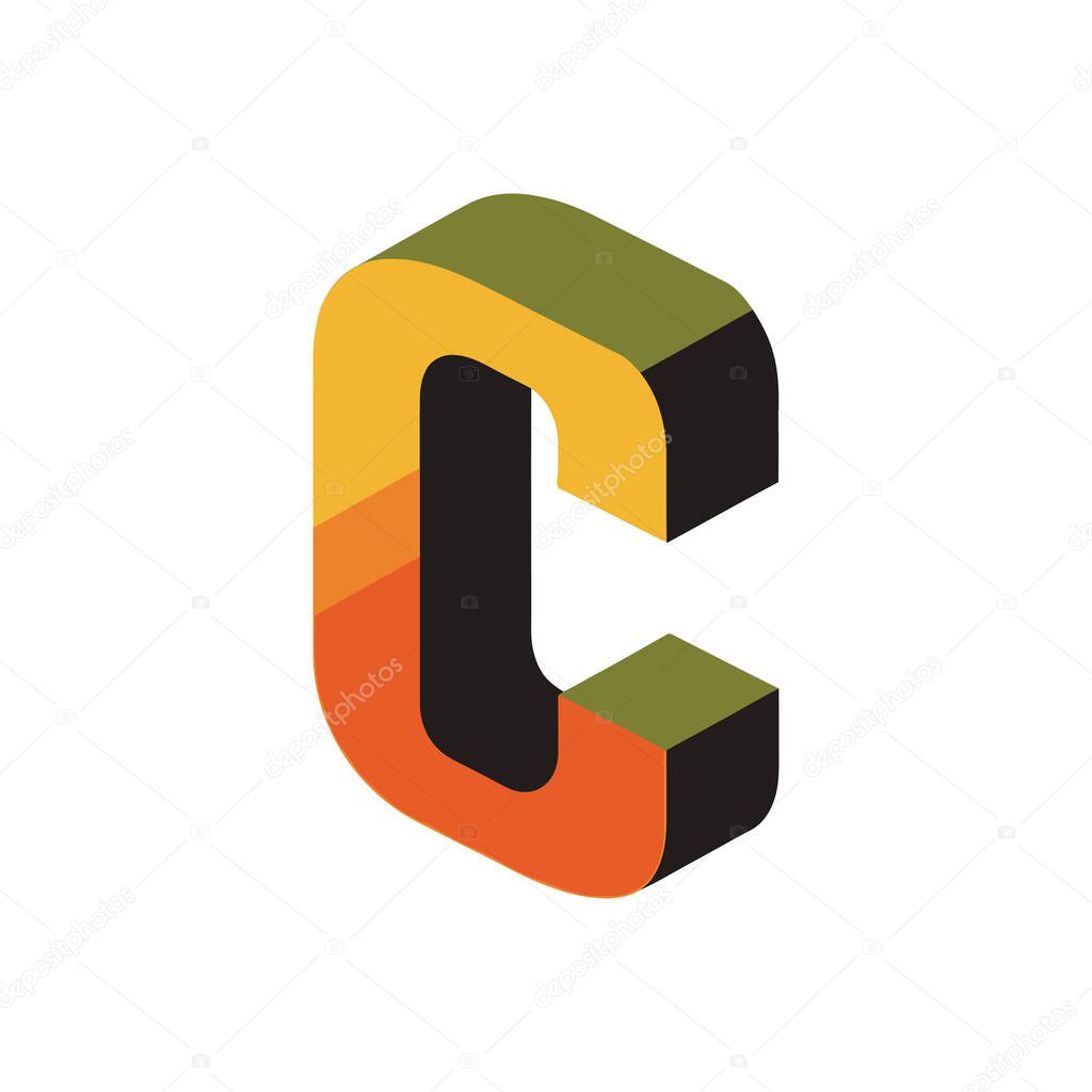 A colorful isometric letter C icon with a retro color palette. 3D alphabet vector illustration isolated on a white background.