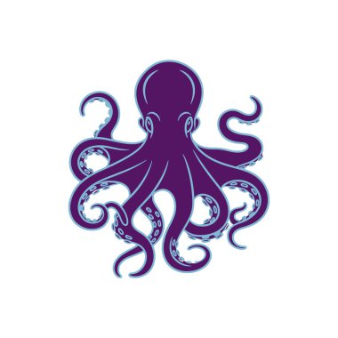 Açık mavi çizgili mor bir ahtapotun stilize edilmiş bir çizimi, emme kabı ile sekiz belirgin dokunaç içerir..