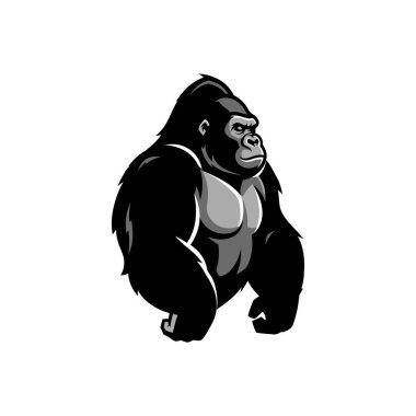 Siyah ve gri bir goril silueti, kaslı fiziğini ve ifade edici yüzünü sergiliyor..